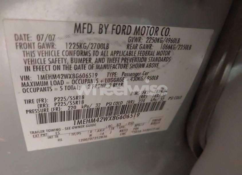 Photo 9 of 2008 Mercury Sable PREMIER (VIN 1MEHM42WX8G606519)