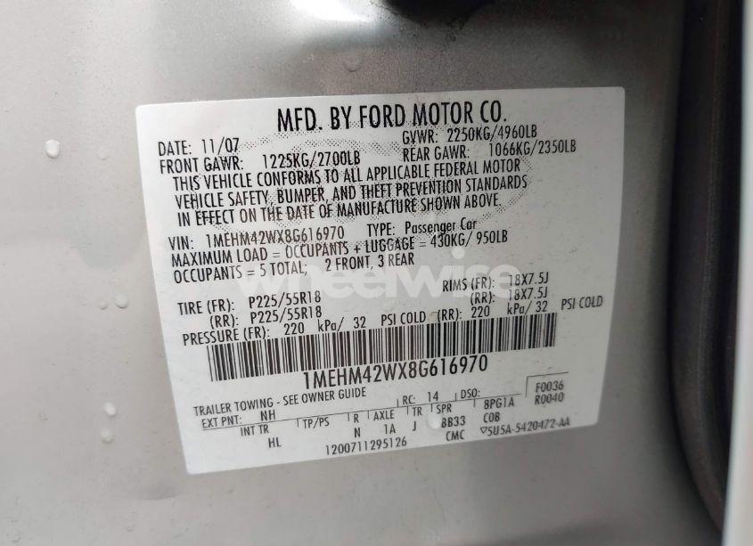 Photo 9 of 2008 Mercury Sable PREMIER (VIN 1MEHM42WX8G616970)