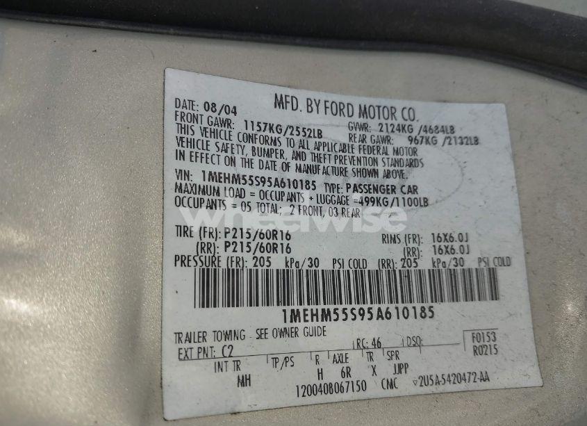 Photo 9 of 2005 Mercury Sable LS (VIN 1MEHM55S95A610185)