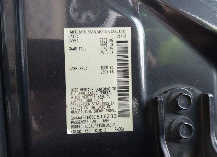 Photo 9 of 2009 Nissan Maxima 3.5 SV (VIN 1N4AA51E09C816233)