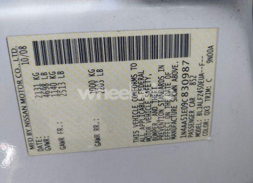 Photo 9 of 2009 Nissan Maxima 3.5 SV (VIN 1N4AA51E09C830987)