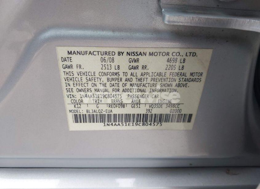 Photo 9 of 2009 Nissan Maxima 3.5 S (VIN 1N4AA51E19C804575)