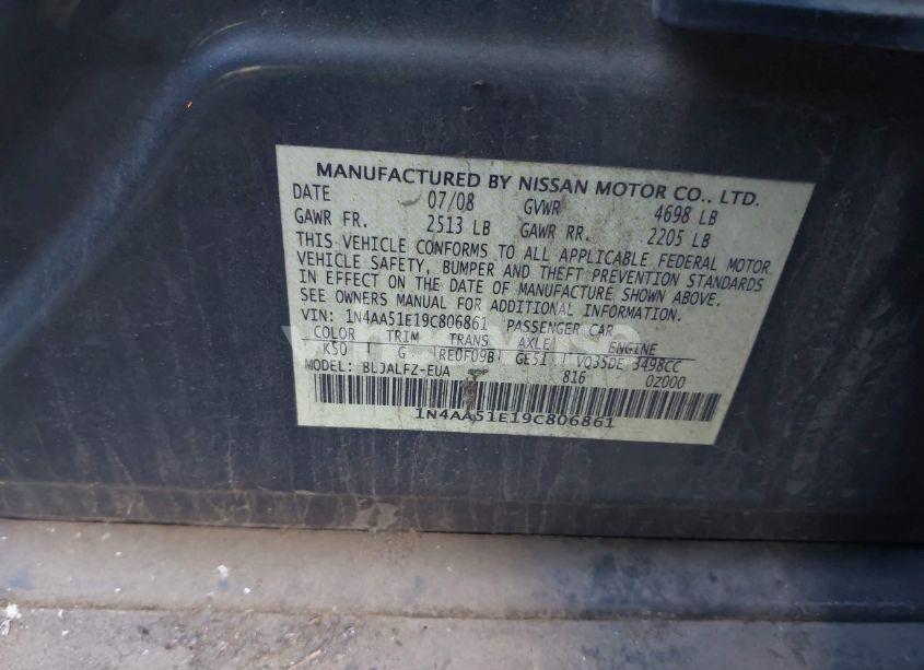 Photo 9 of 2009 Nissan Maxima 3.5 SV (VIN 1N4AA51E19C806861)