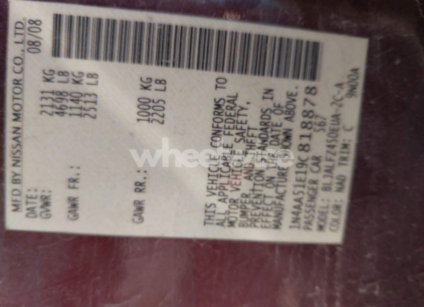 Photo 9 of 2009 Nissan Maxima 3.5 SV (VIN 1N4AA51E19C818878)