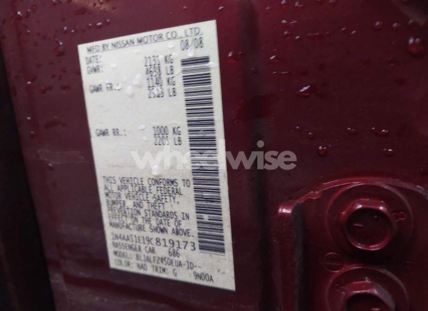 Photo 9 of 2009 Nissan Maxima 3.5 SV (VIN 1N4AA51E19C819173)