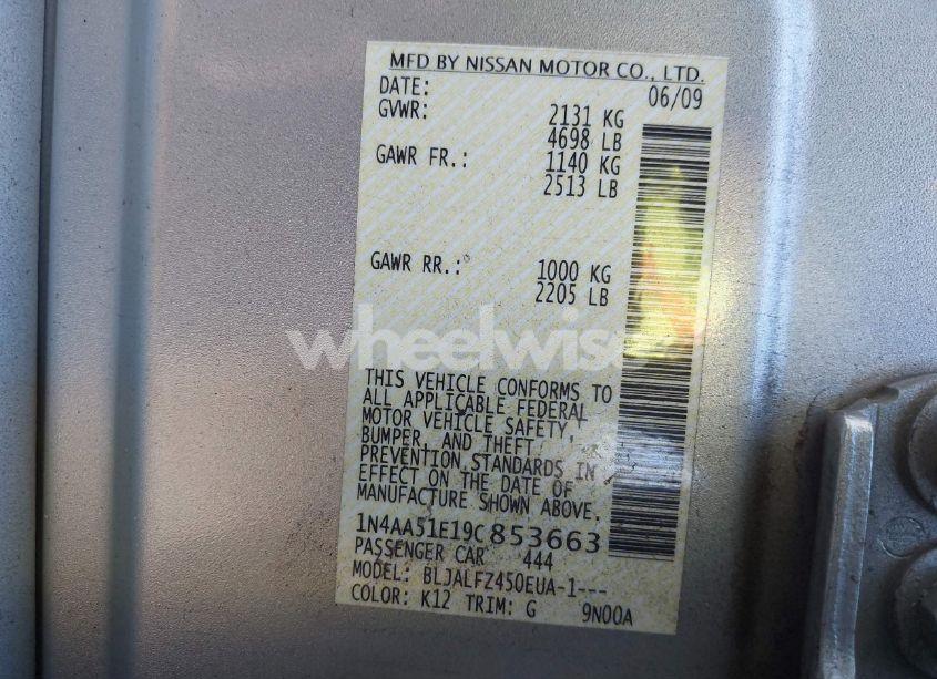 Photo 9 of 2009 Nissan Maxima 3.5 SV (VIN 1N4AA51E19C853663)