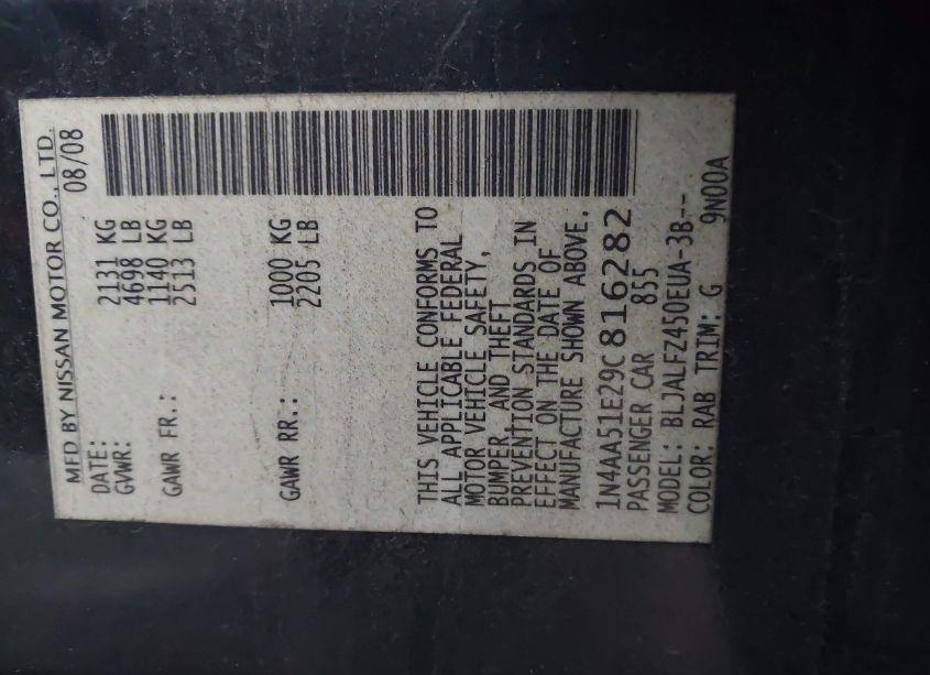 Photo 9 of 2009 Nissan Maxima 3.5 SV (VIN 1N4AA51E29C816282)