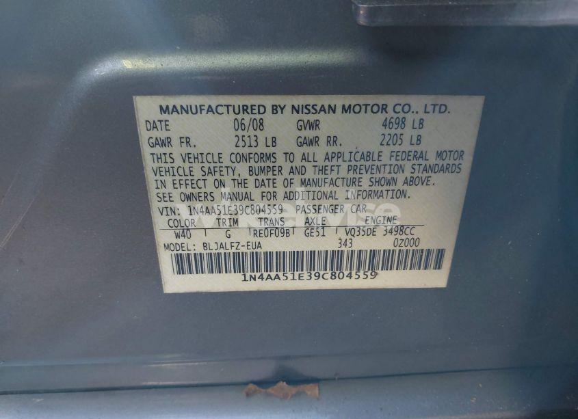Photo 9 of 2009 Nissan Maxima 3.5 SV (VIN 1N4AA51E39C804559)