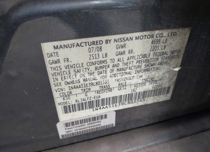 Photo 9 of 2009 Nissan Maxima 3.5 SV (VIN 1N4AA51E39C805565)