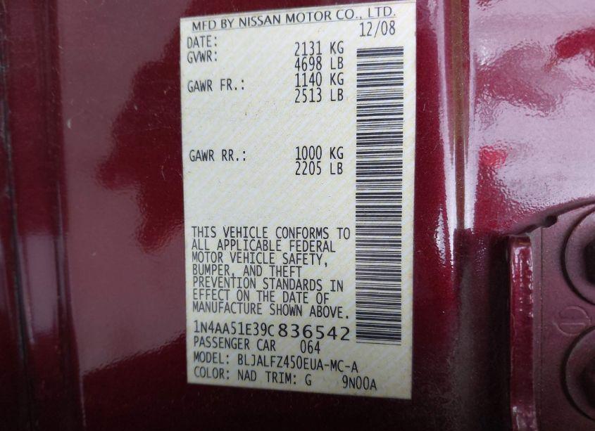 Photo 9 of 2009 Nissan Maxima 3.5 SV (VIN 1N4AA51E39C836542)