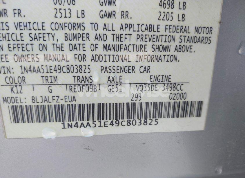 Photo 9 of 2009 Nissan Maxima 3.5 SV (VIN 1N4AA51E49C803825)