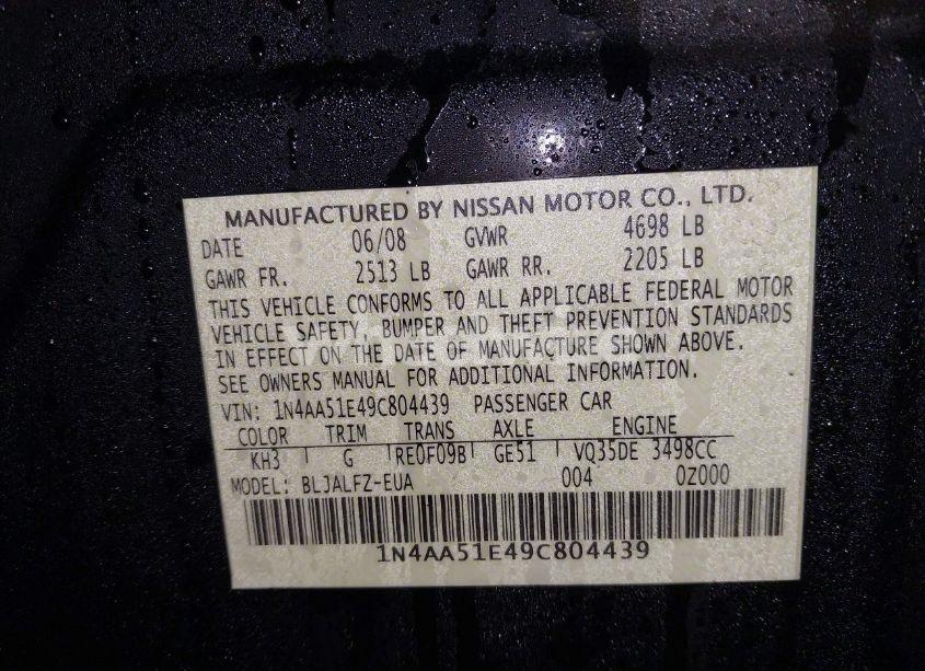 Photo 9 of 2009 Nissan Maxima 3.5 SV (VIN 1N4AA51E49C804439)