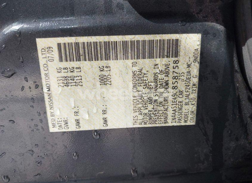 Photo 9 of 2009 Nissan Maxima 3.5 SV (VIN 1N4AA51E49C858758)