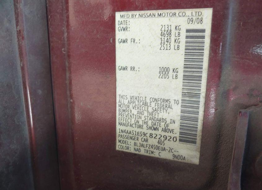 Photo 9 of 2009 Nissan Maxima 3.5 SV (VIN 1N4AA51E59C822920)