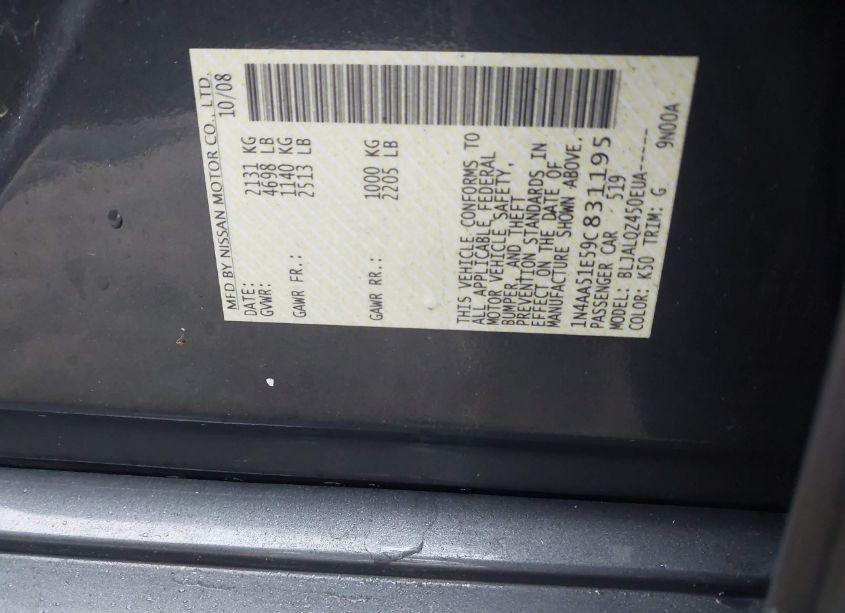 Photo 9 of 2009 Nissan Maxima 3.5 S (VIN 1N4AA51E59C831195)