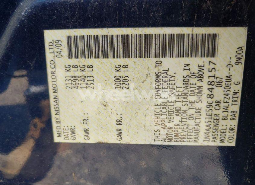 Photo 9 of 2009 Nissan Maxima 3.5 SV (VIN 1N4AA51E59C848157)