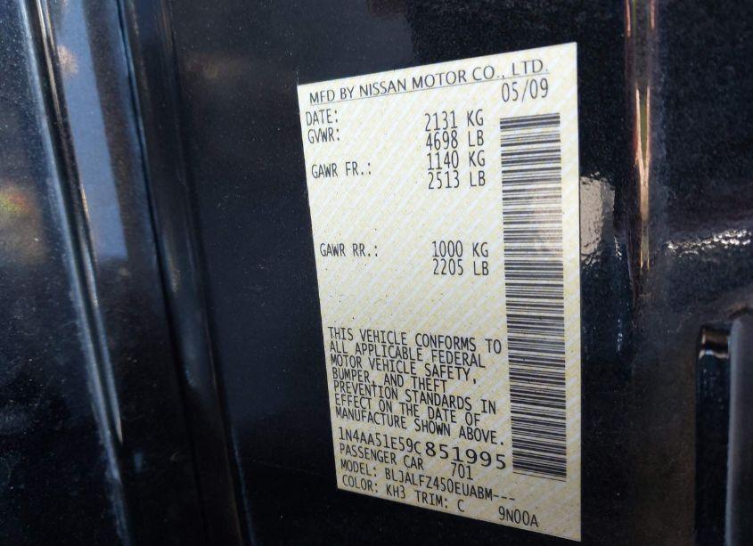 Photo 9 of 2009 Nissan Maxima 3.5 SV (VIN 1N4AA51E59C851995)