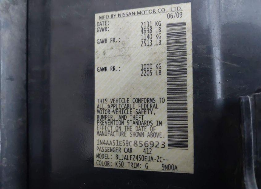 Photo 9 of 2009 Nissan Maxima 3.5 SV (VIN 1N4AA51E59C856923)