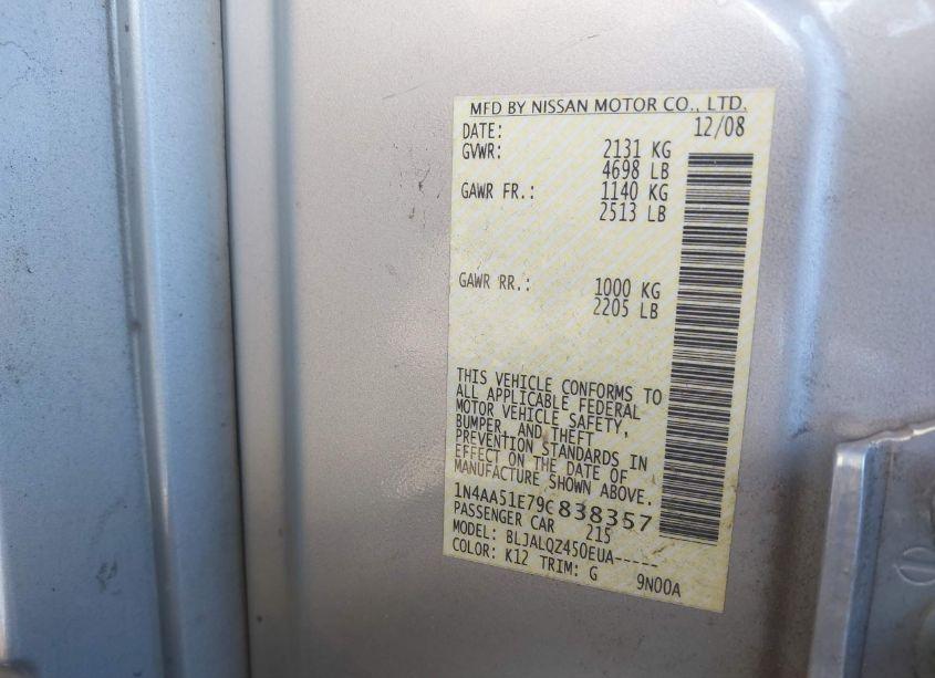 Photo 9 of 2009 Nissan Maxima 3.5 S (VIN 1N4AA51E79C838357)