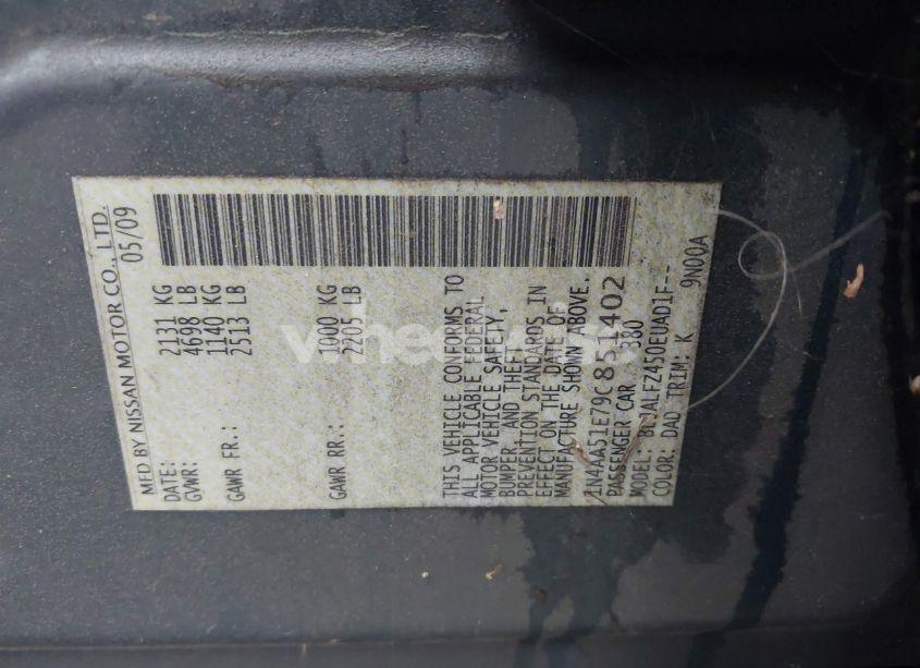 Photo 9 of 2009 Nissan Maxima 3.5 SV (VIN 1N4AA51E79C851402)