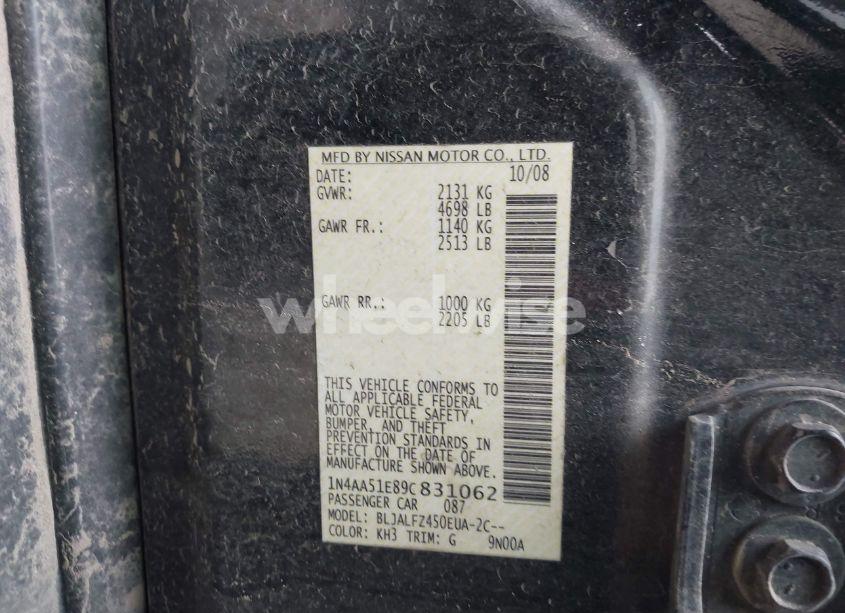 Photo 9 of 2009 Nissan Maxima 3.5 SV (VIN 1N4AA51E89C831062)