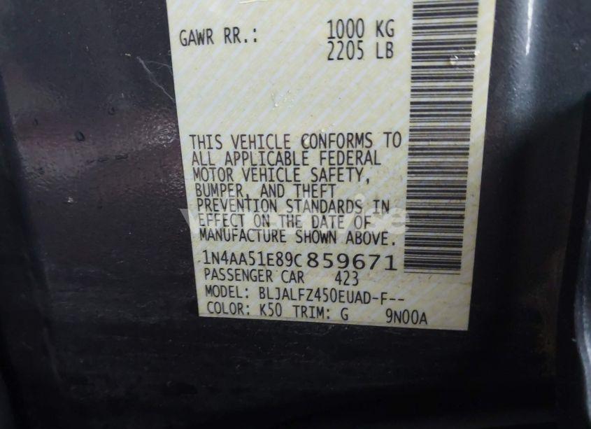 Photo 9 of 2009 Nissan Maxima 3.5 SV (VIN 1N4AA51E89C859671)