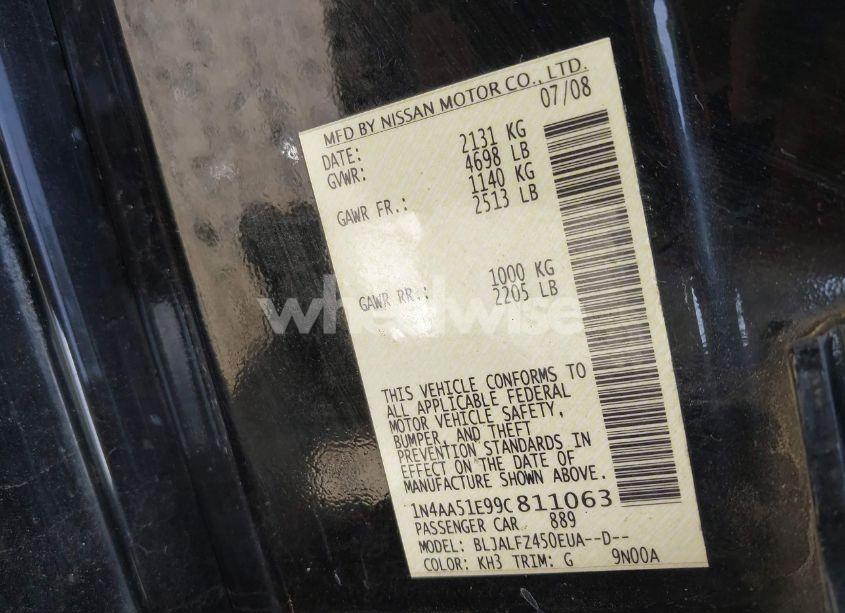 Photo 9 of 2009 Nissan Maxima 3.5 SV (VIN 1N4AA51E99C811063)