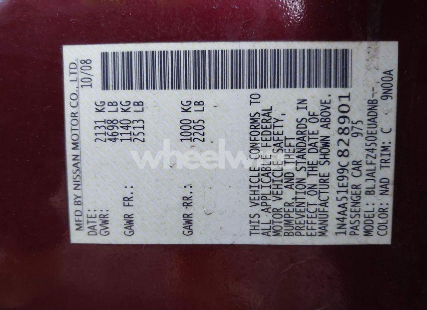 Photo 9 of 2009 Nissan Maxima 3.5 SV (VIN 1N4AA51E99C828901)