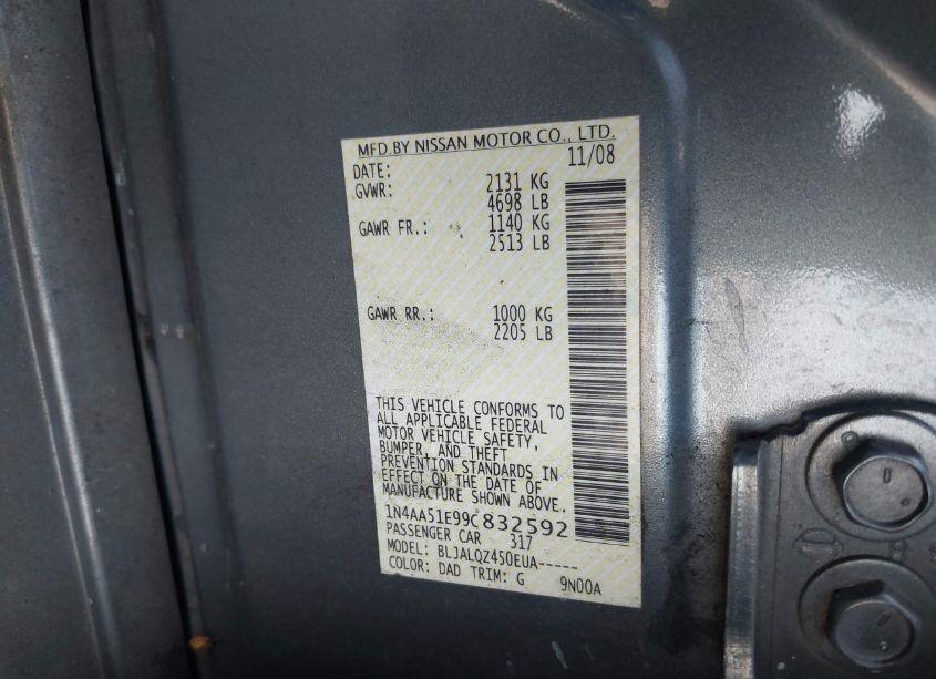 Photo 9 of 2009 Nissan Maxima 3.5 S (VIN 1N4AA51E99C832592)