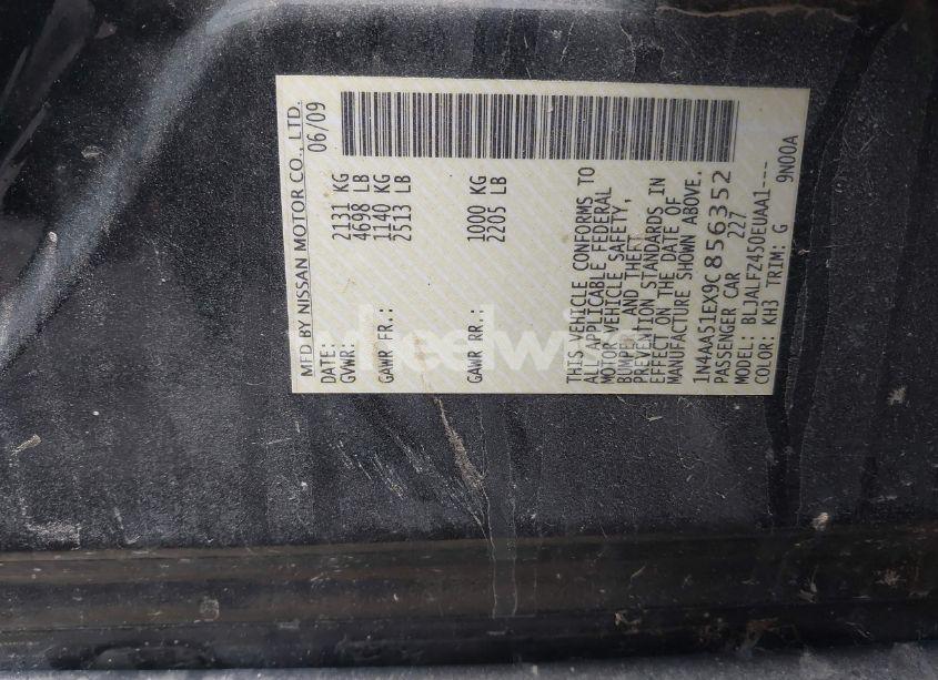 Photo 9 of 2009 Nissan Maxima 3.5 SV (VIN 1N4AA51EX9C856352)