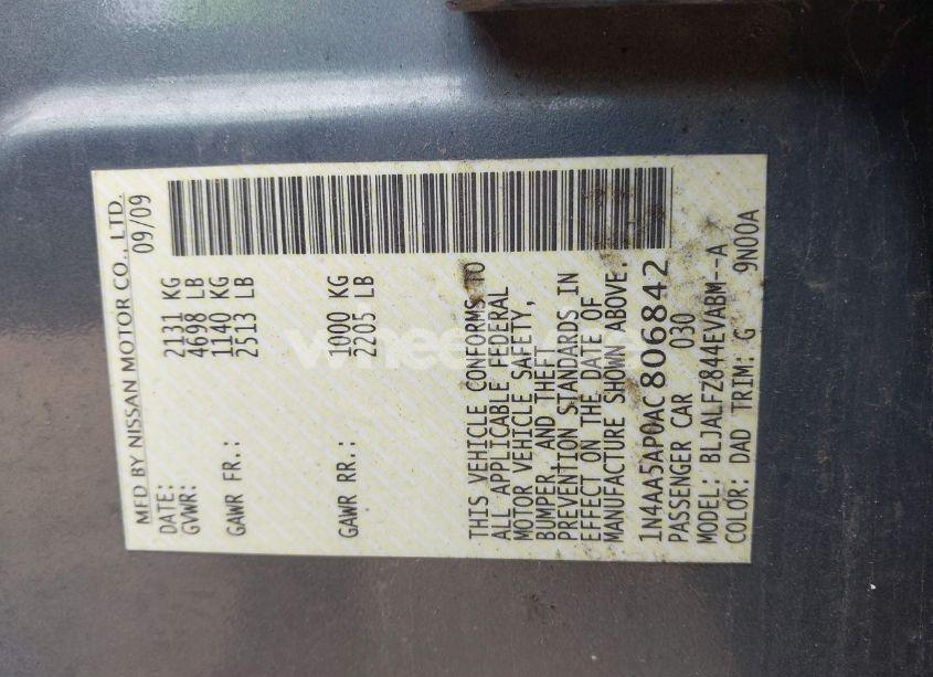 Photo 9 of 2010 Nissan Maxima 3.5 SV (VIN 1N4AA5AP0AC806842)