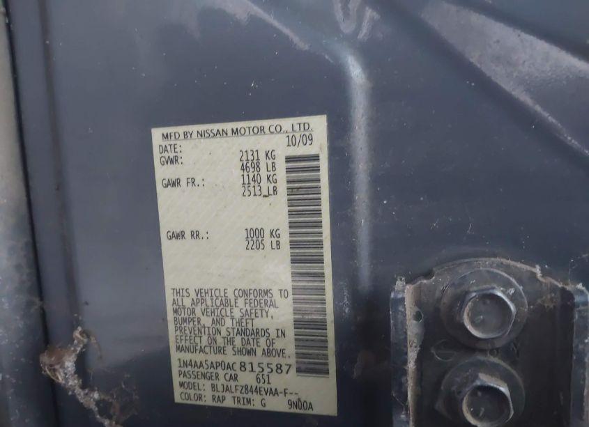 Photo 9 of 2010 Nissan Maxima 3.5 SV (VIN 1N4AA5AP0AC815587)