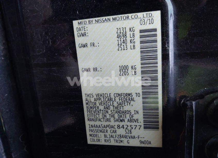 Photo 9 of 2010 Nissan Maxima 3.5 SV (VIN 1N4AA5AP0AC842577)