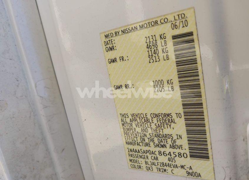 Photo 9 of 2010 Nissan Maxima 3.5 SV (VIN 1N4AA5AP0AC864580)