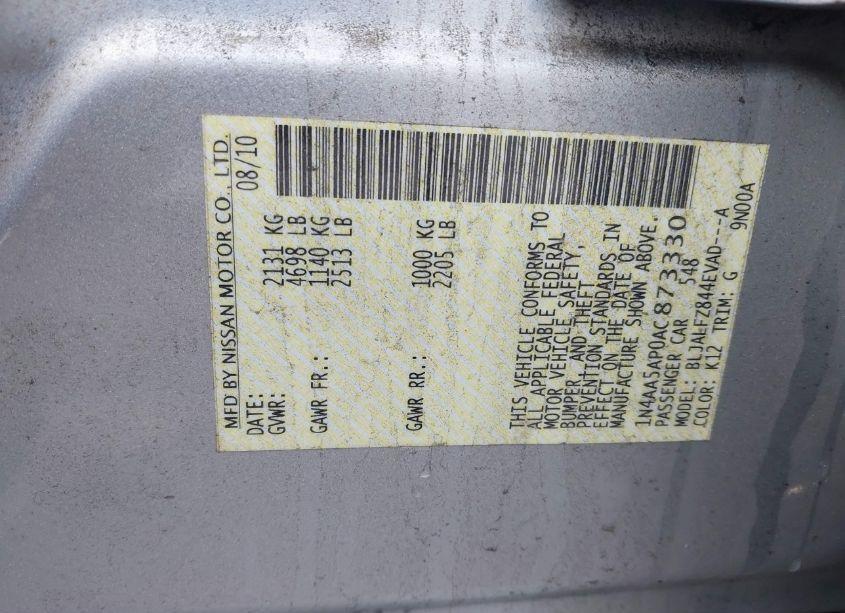 Photo 9 of 2010 Nissan Maxima 3.5 SV (VIN 1N4AA5AP0AC873330)