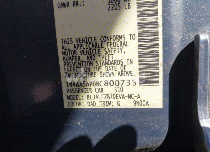 Photo 9 of 2011 Nissan Maxima 3.5 SV (VIN 1N4AA5AP0BC800735)