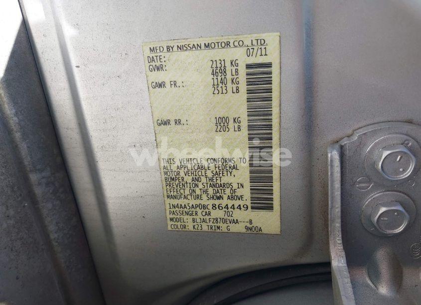 Photo 9 of 2011 Nissan Maxima 3.5 SV (VIN 1N4AA5AP0BC864449)