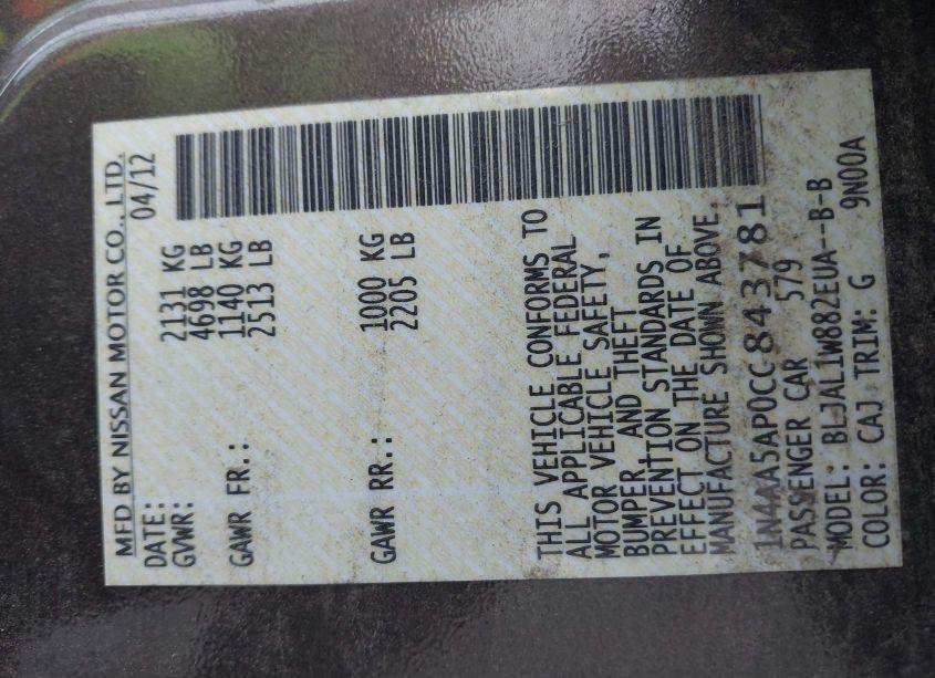 Photo 9 of 2012 Nissan Maxima 3.5 SV (VIN 1N4AA5AP0CC843781)