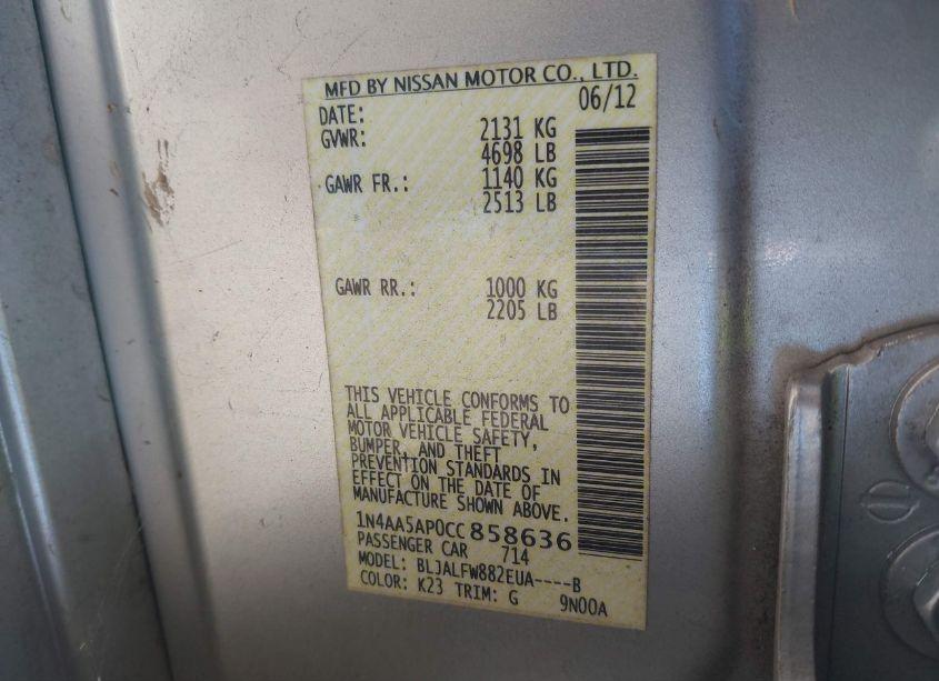 Photo 9 of 2012 Nissan Maxima 3.5 SV (VIN 1N4AA5AP0CC858636)