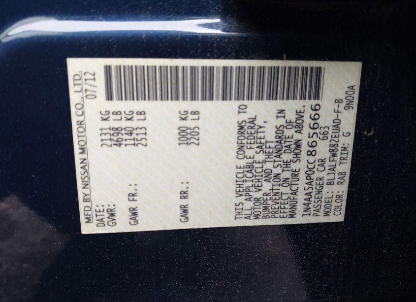 Photo 9 of 2012 Nissan Maxima 3.5 SV (VIN 1N4AA5AP0CC865666)