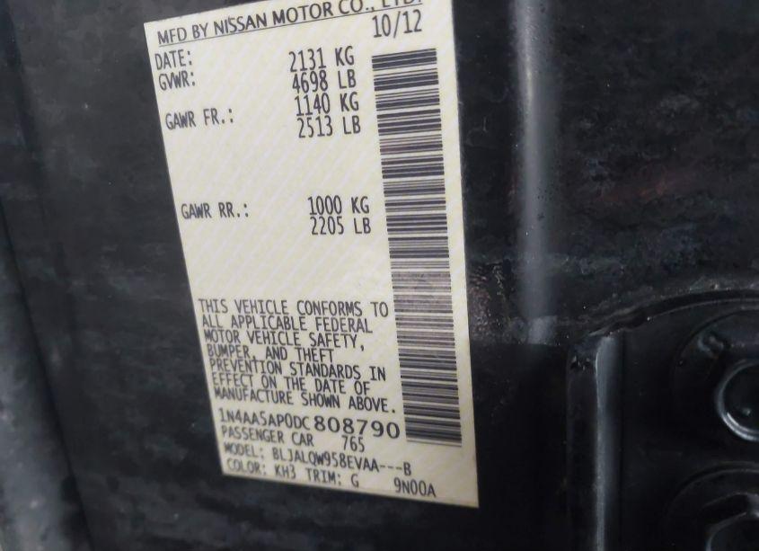 Photo 9 of 2013 Nissan Maxima 3.5 S (VIN 1N4AA5AP0DC808790)