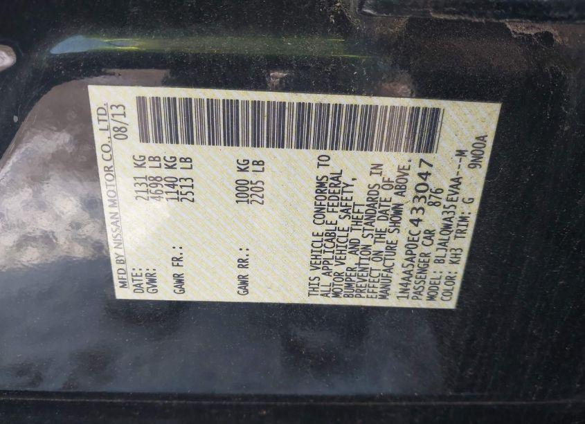 Photo 9 of 2014 Nissan Maxima 3.5 S (VIN 1N4AA5AP0EC433047)