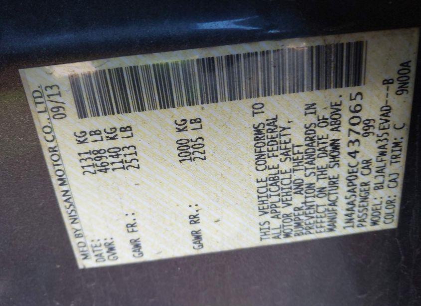 Photo 9 of 2014 Nissan Maxima 3.5 SV (VIN 1N4AA5AP0EC437065)