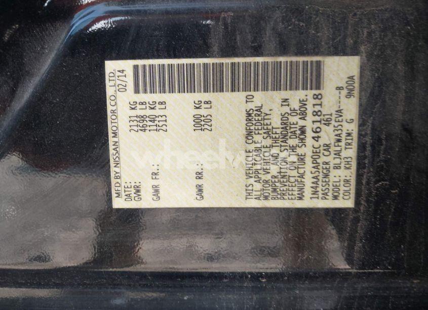 Photo 9 of 2014 Nissan Maxima 3.5 SV (VIN 1N4AA5AP0EC461818)