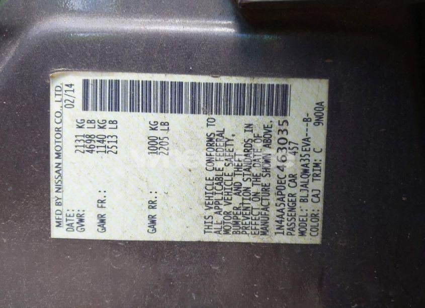 Photo 9 of 2014 Nissan Maxima 3.5 S/3.5 SV (VIN 1N4AA5AP0EC463035)