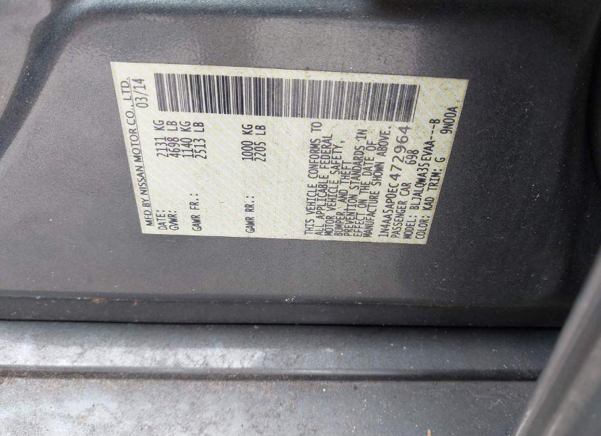 Photo 9 of 2014 Nissan Maxima 3.5 S (VIN 1N4AA5AP0EC472964)