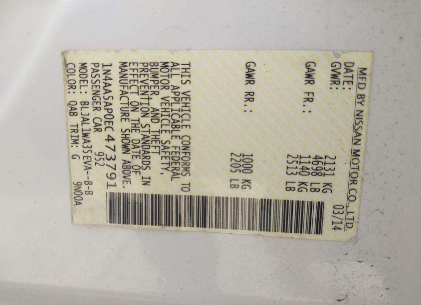 Photo 9 of 2014 Nissan Maxima 3.5 SV (VIN 1N4AA5AP0EC473791)