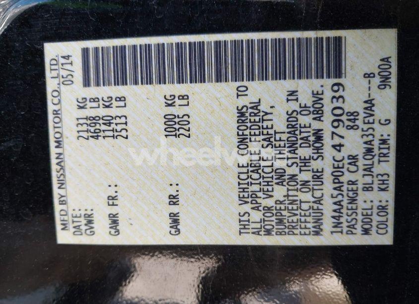 Photo 9 of 2014 Nissan Maxima 3.5 S (VIN 1N4AA5AP0EC479039)