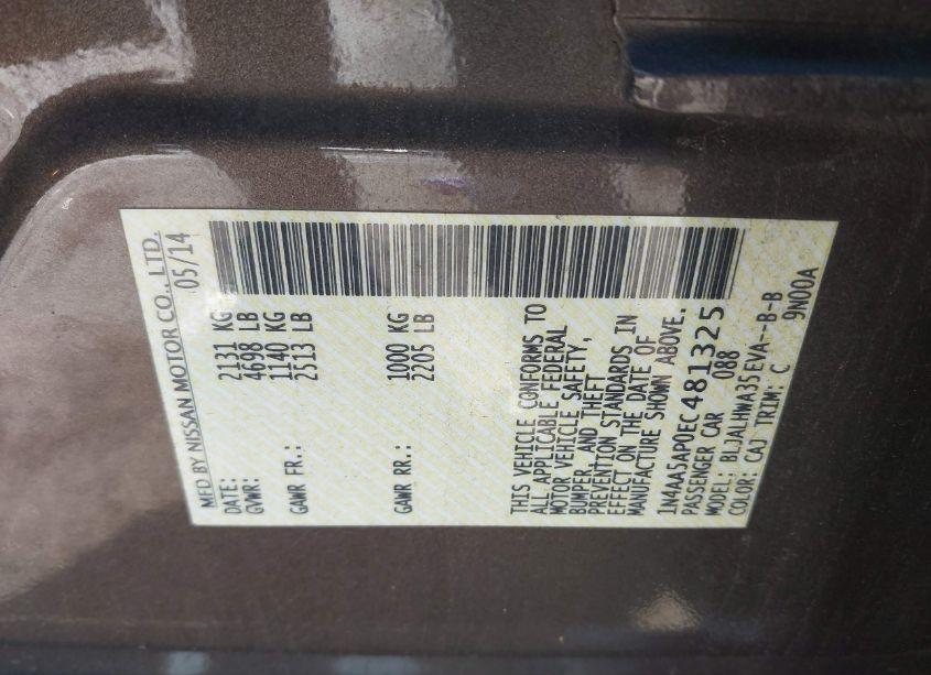 Photo 9 of 2014 Nissan Maxima 3.5 SV (VIN 1N4AA5AP0EC481325)