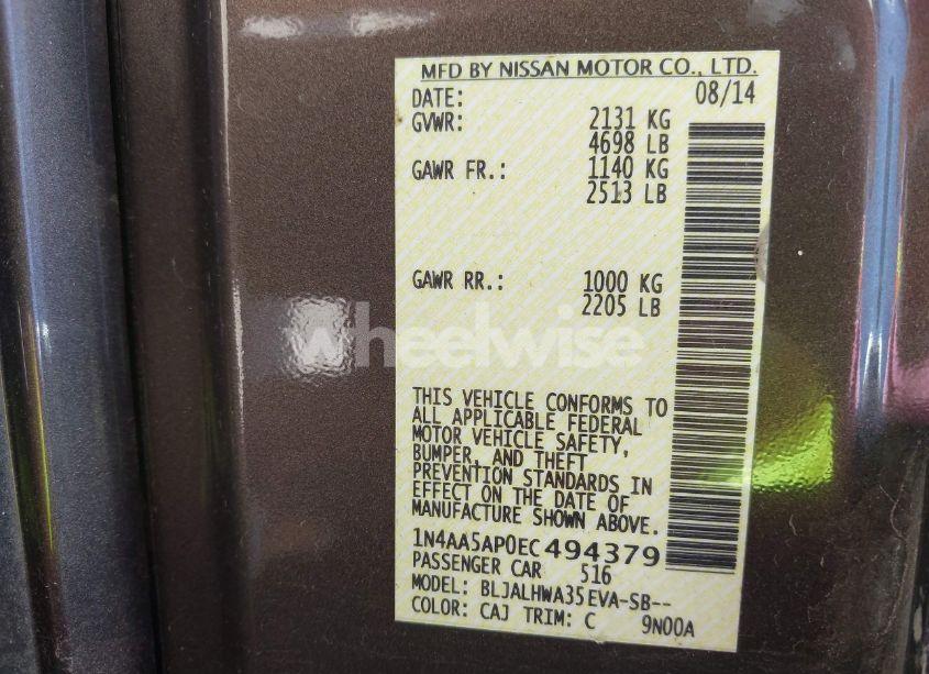 Photo 9 of 2014 Nissan Maxima 3.5 SV (VIN 1N4AA5AP0EC494379)